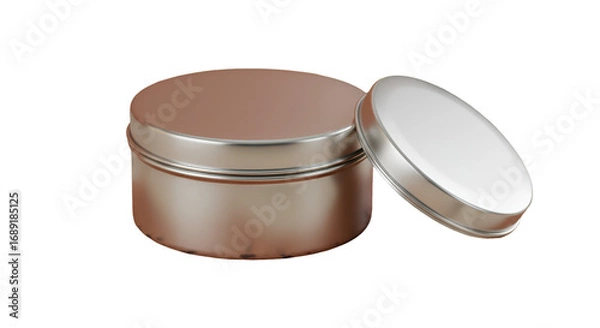 Fototapeta A lustrous metal container holds secrets of beauty its lid slightly ajar hinting at the treasures within on a stark