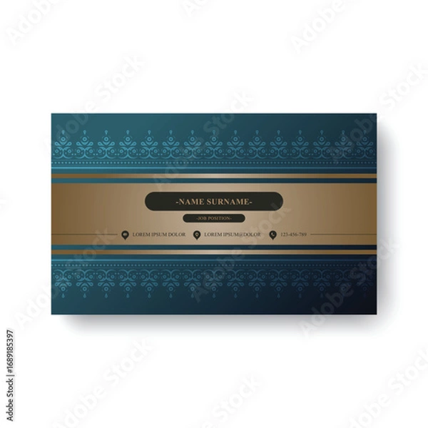 Fototapeta Elegant Ornate Bordered Business Card Template with Dark Teal and Gold Accents