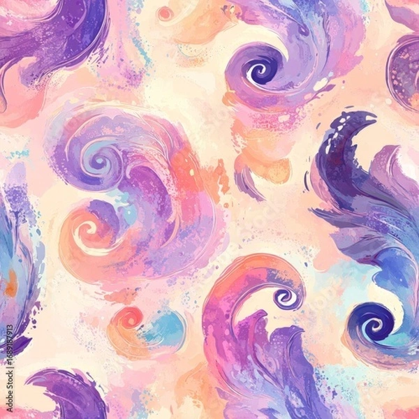 Fototapeta A colorful painting of waves and swirls with a pink and blue hue