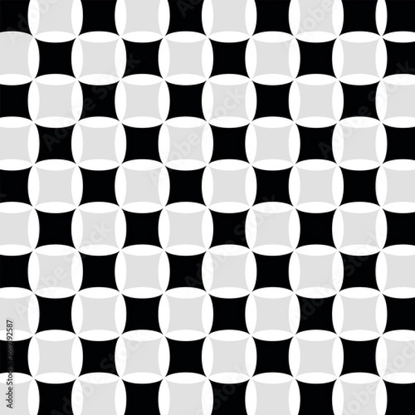 Fototapeta Abstract geometric pattern featuring alternating black and gray squares with rounded corners, creating a visually dynamic and repeating design.