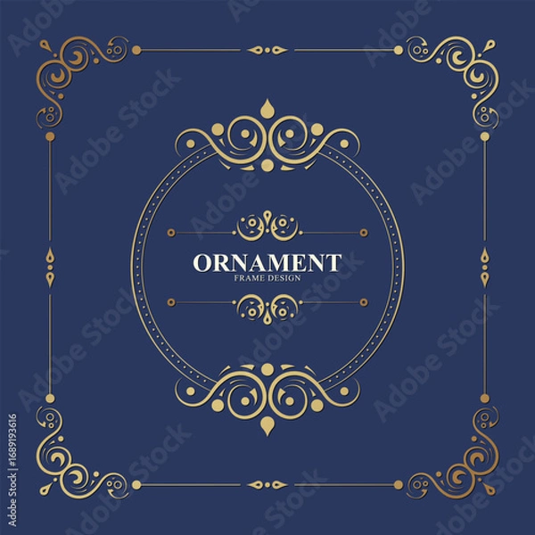 Fototapeta Elegant Golden Vintage Ornament Frame for Invitation and Greeting Card Design
