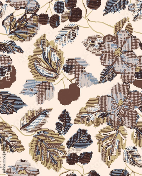 Obraz Simple abstract contemporary seamless pattern. Hand-drawn flower and leaf shape textures. Repeatable vibrant boho prints. Vector illustration