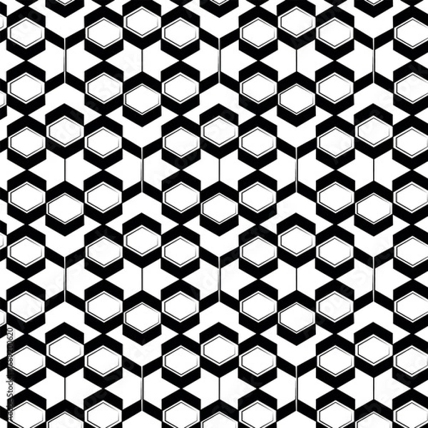 Fototapeta Abstract black and white geometric pattern featuring repeating diamond and hexagon shapes.