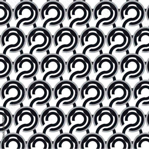 Fototapeta Repeating pattern featuring a geometric design of black and white curved shapes.