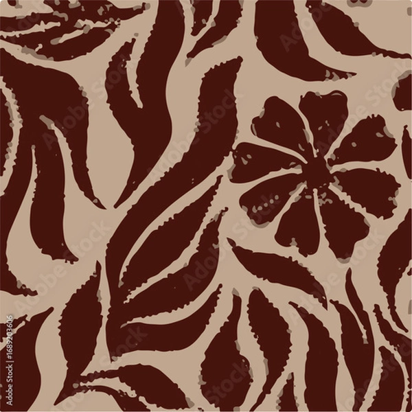 Obraz The modern blue of floral textile tropical bicolor grey and blue flower and leaves miniprint flowers geometric textile for clothes. A Seamless hand drawing pattern.
