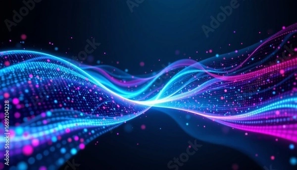 Fototapeta Futuristic Digital Wave with Dot Patterns and Tech Text