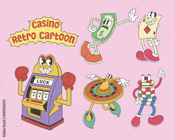 Obraz Casino Retro Cartoon Characters Set