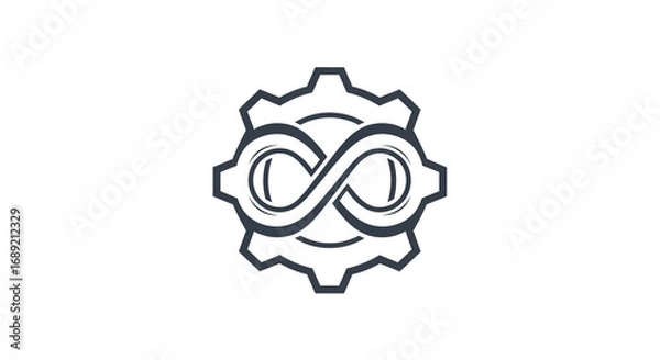 Fototapeta A gray infinity symbol inside a shield like emblem on a black background in a simple graphic design