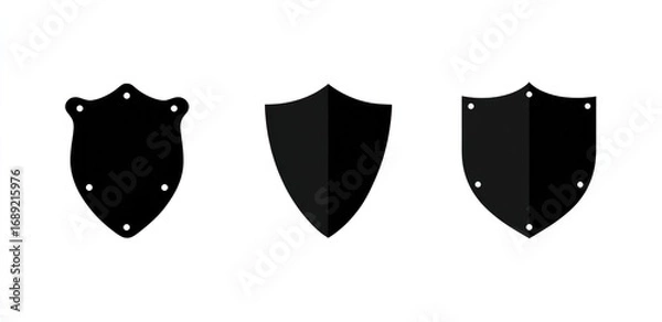 Fototapeta Three simple black shield icons, varying in detail; one features rivets