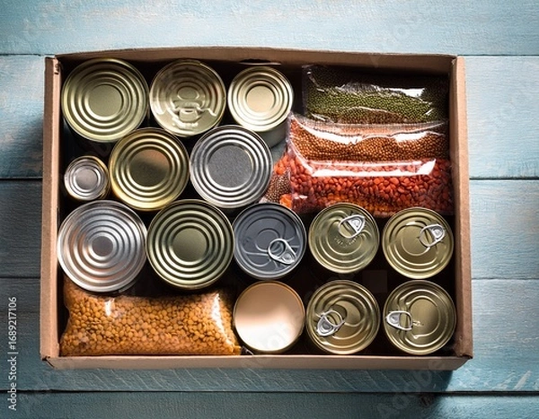 Obraz food donation box with canned goods for community support