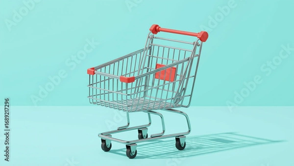 Obraz Shopping cart isolated on a light blue background.