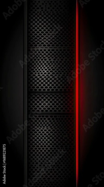 Obraz Dark Metallic Perforated Panel with Vibrant Red Neon Edge and Subtle Gradient Background