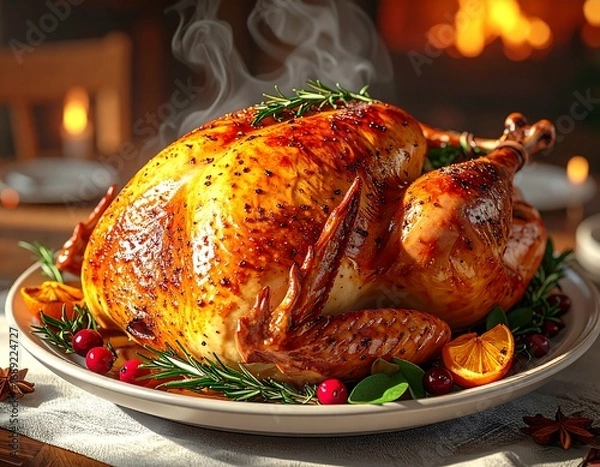 Fototapeta A Deliciously Prepared Steaming Turkey, Ready for the Holiday