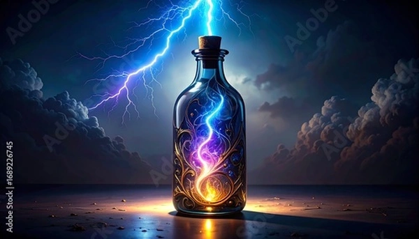 Fototapeta Magic potion bottle with lightning