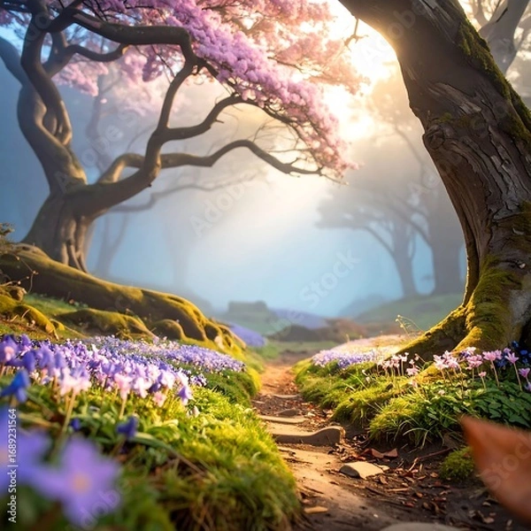 Fototapeta Magical forest path in springtime