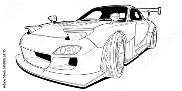 Fototapeta Dynamic black and white vector illustration of a sports car, embodying speed, power, and adrenaline. Perfect for automotive themes and racing enthusiasts. Capture the essence of speed in your design.
