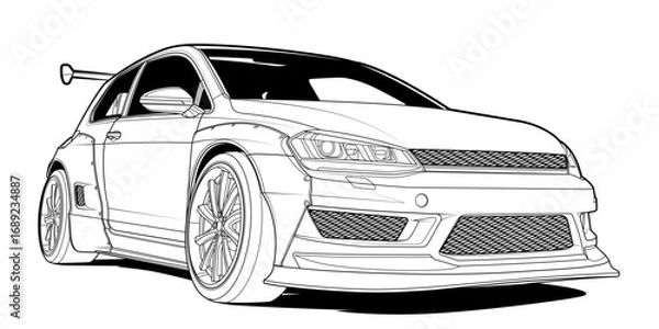 Fototapeta Dynamic black and white vector illustration of a sports car, embodying speed, power, and adrenaline. Perfect for automotive themes and racing enthusiasts. Capture the essence of speed in your design.