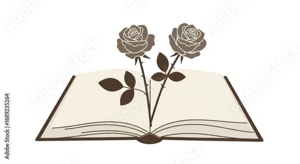 Fototapeta Roses bloom from an open book, symbolizing growth and knowledge.