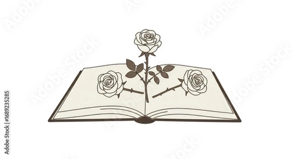 Fototapeta Roses bloom from an open book, a symbolic image.