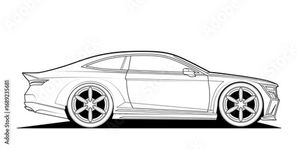 Fototapeta Dynamic black and white vector illustration of a sports car, embodying speed, power, and adrenaline. Perfect for automotive themes and racing enthusiasts. Capture the essence of speed in your design.