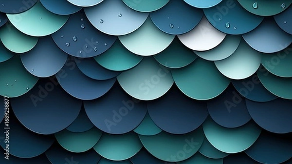 Obraz Overlapping Teal Circles with Water Droplets: Abstract Textured Background