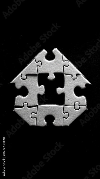 Obraz Fragmented Home: Monochrome Jigsaw Puzzle House with a Missing Center