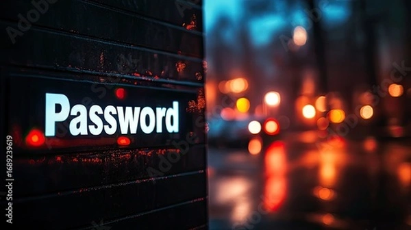Obraz Password Sign Illuminated at Night with Blurred Urban Lights