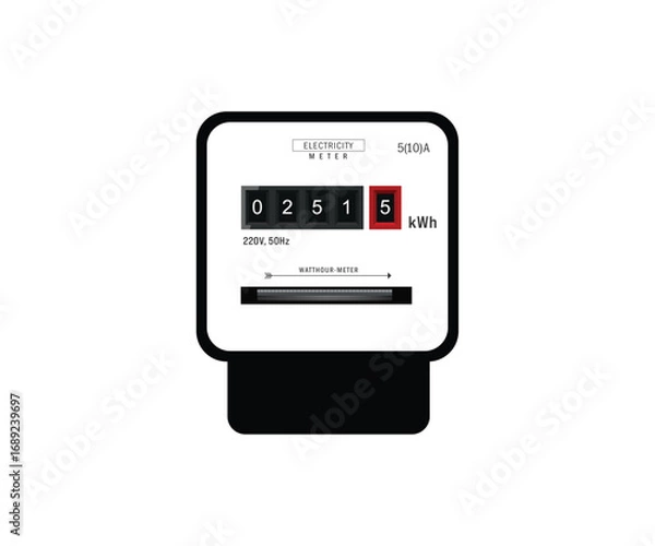Fototapeta Electric power meter analog panel gauge – electricity measuring instrument vector illustration.