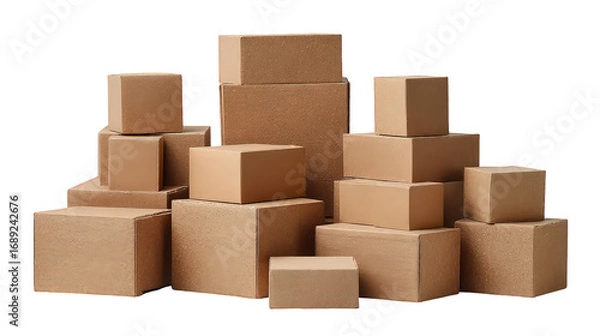 Fototapeta Stack of Brown Cardboard Boxes on Transparent Background