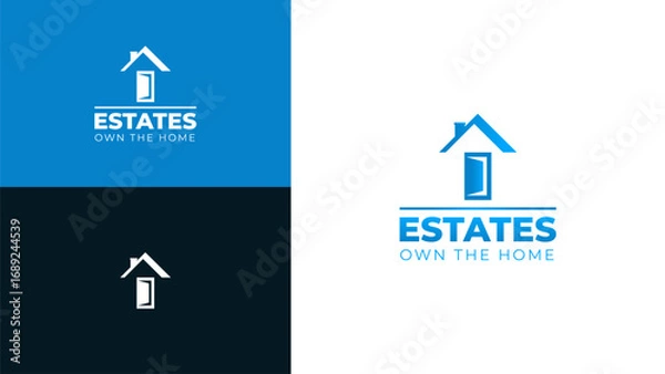 Fototapeta Real Estate Logo Design with Open Door and House Icon – Estates Own the Home.