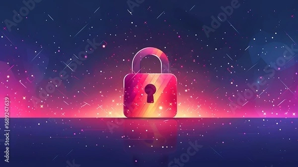 Fototapeta Secure digital network with a glowing padlock and a circuit board, protecting data and systems