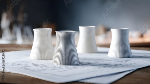 Obraz Industrial power plant technical drawing blueprint architectural plan model. 