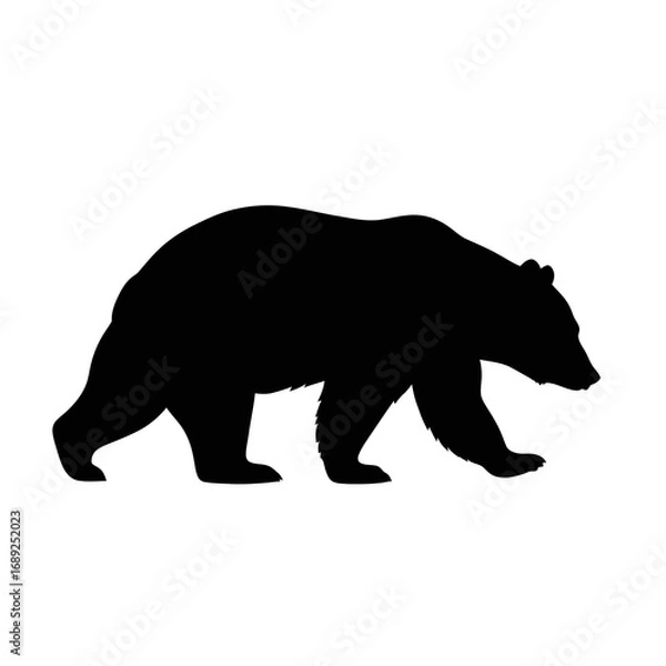 Obraz Black bear walking silhouette isolated on white background