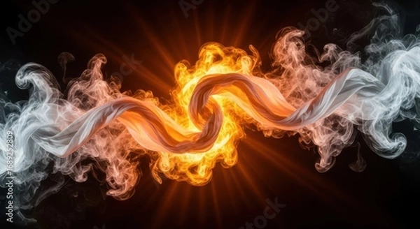 Fototapeta Abstract swirling vortex of hot fire and cold ice colliding