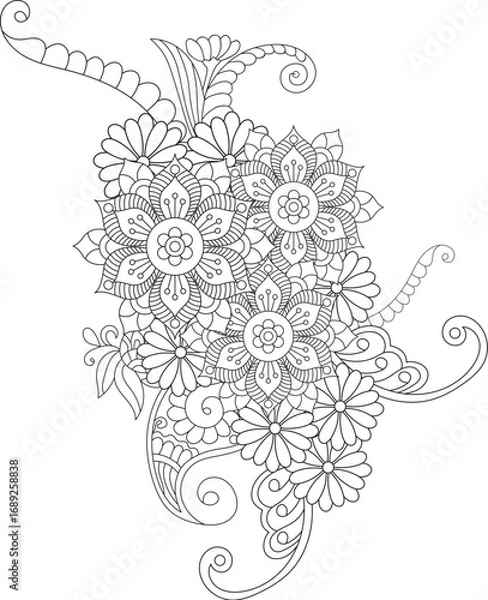 Fototapeta Intricate floral bouquet coloring page relaxing flowers design for creative art and craft projects white background