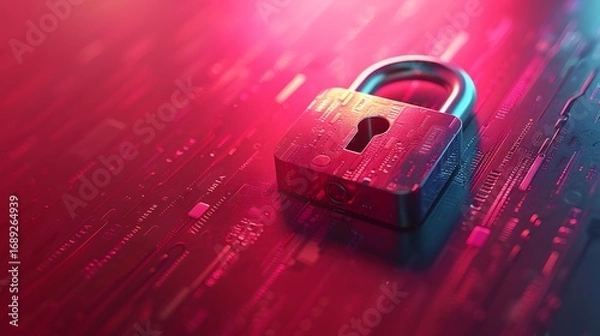 Fototapeta Secure your digital world with this stunning padlock on a futuristic circuit board background