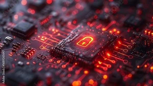 Fototapeta Secure digital future glowing with encrypted data streams on advanced circuit board technology