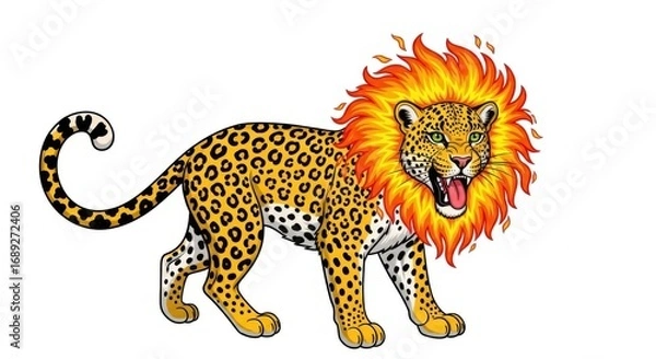 Fototapeta Fierce Leopard with Fiery Mane Roaring