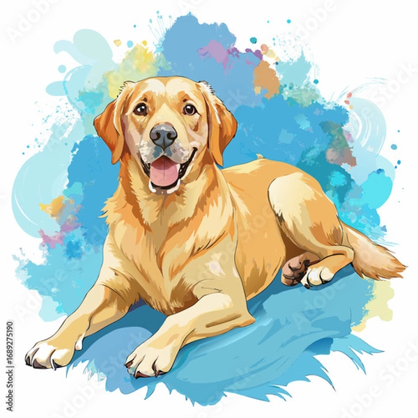 Fototapeta vector illustration of labrador retriever, lying down, watercolor