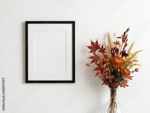 Fototapeta autumn frame mockup and flowers