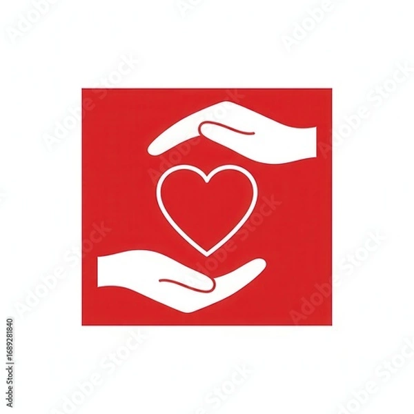 Fototapeta Hands are cradling a heart. The symbol is on a red background, possibly representing love and care.