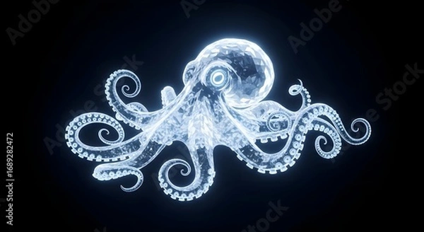 Fototapeta Glowing, translucent octopus against a dark background.
