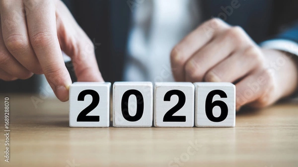 Fototapeta Planning for year two thousand twenty six business strategy and future goals and objectives vision 2026