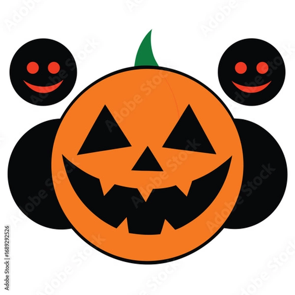 Fototapeta Cheerful Halloween pumpkin with two smiling black ghost faces on white jack o lantern