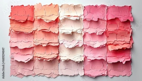 Fototapeta Stacked, ripped paper in a spectrum of pinks and peaches