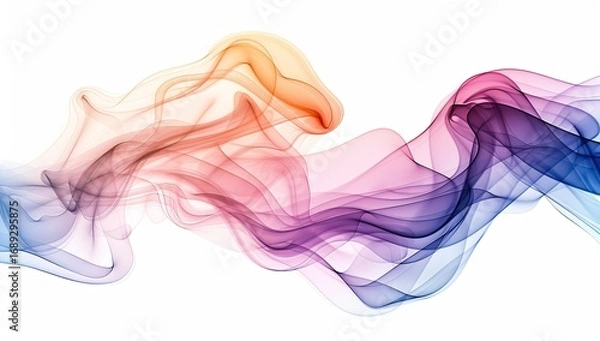 Fototapeta Abstract swirling, colorful smoke or vapor trails on white background