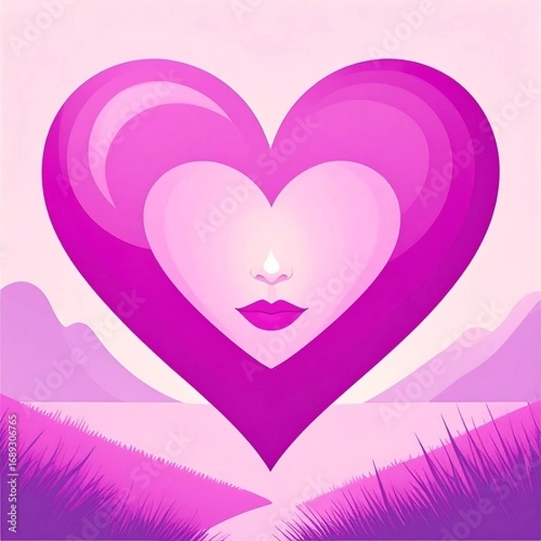 Obraz Heart-shaped face over landscape