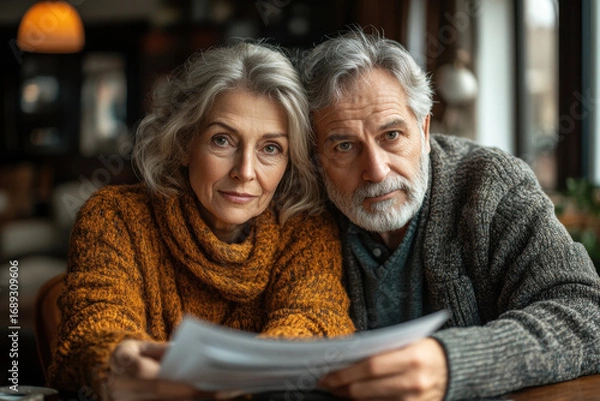 Obraz Older couple reading newspaper together.