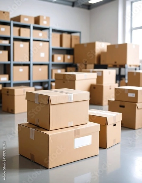 Obraz Warehouse filled with cardboard boxes