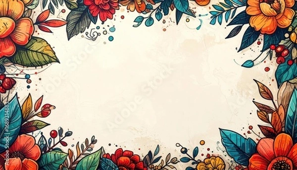 Fototapeta A Colorful floral frame with copy space in the middle